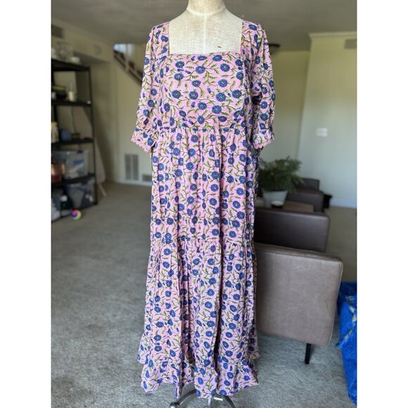 NEW Eddy Barbara Square Neck Puff Sleeve Long Dress Floral Size 14 NWT $378 - Picture 1 of 16